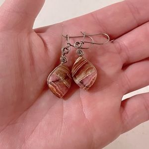 Gorgeous Artisan Made Earrings Rhodochrosite Gemstone Earrings Alpaca